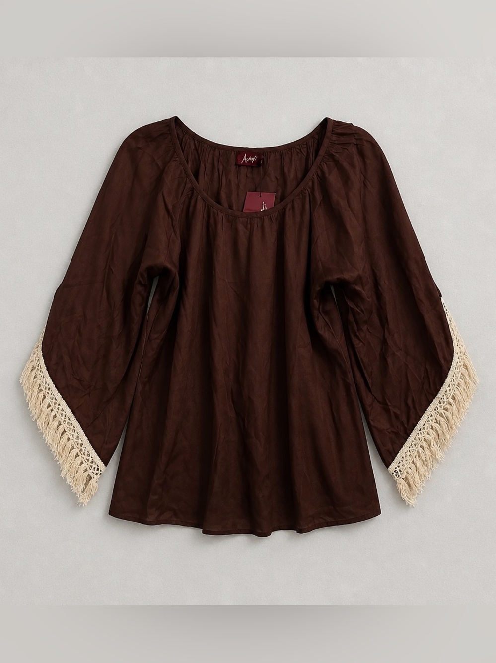 Avanti Brown Tunic with Cream Fringe Sleeves